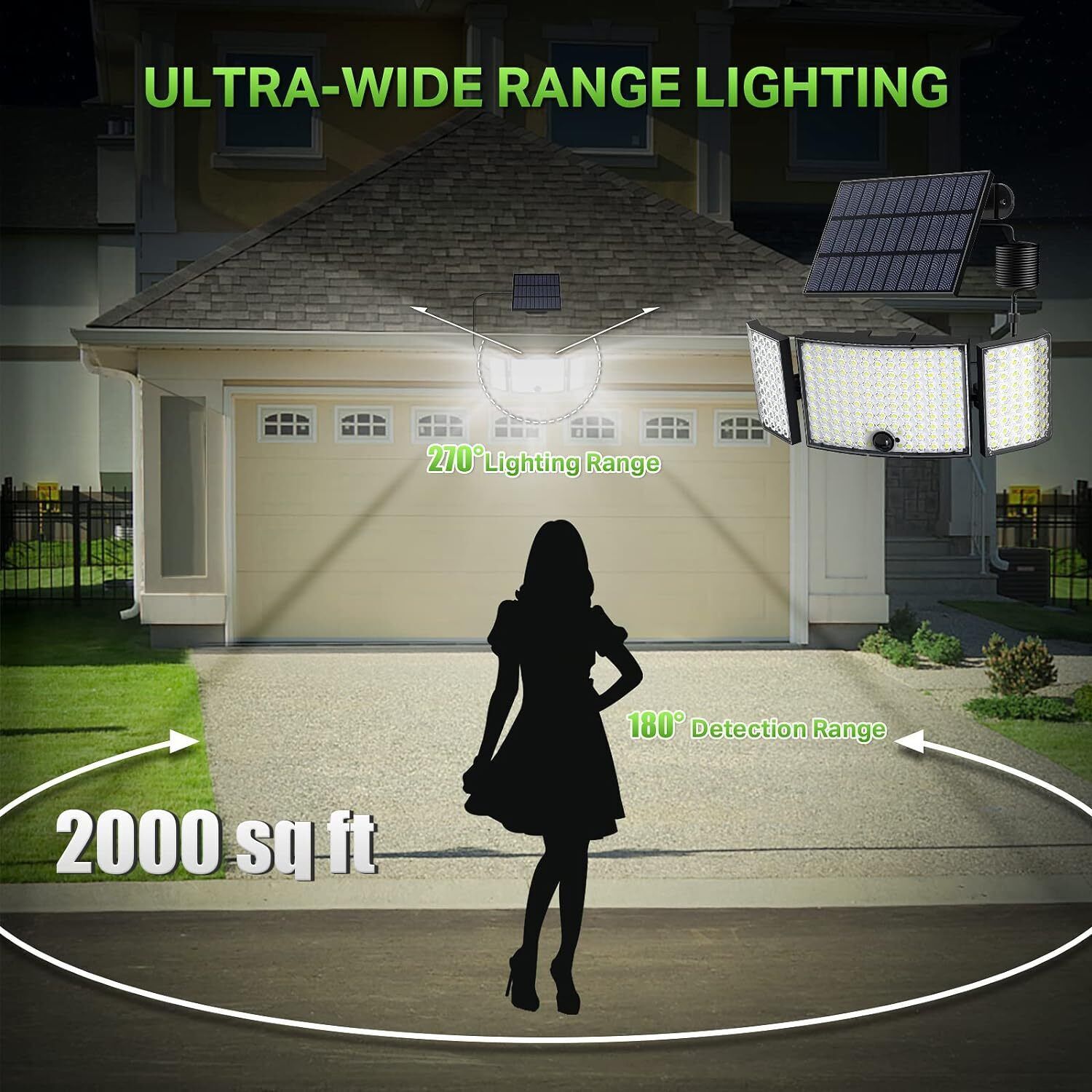 234 LED Solar Motion Sensor Light 5500K Cool Black, 30x10x10 cm, 3 Modes, 270° Coverage - SuperSaverAU - view 8