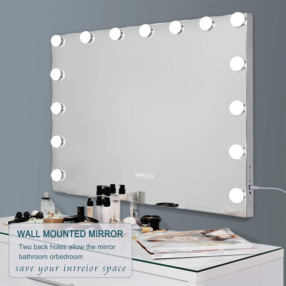Premium Hollywood LED Vanity Mirror – White & Silver with Bluetooth & USB