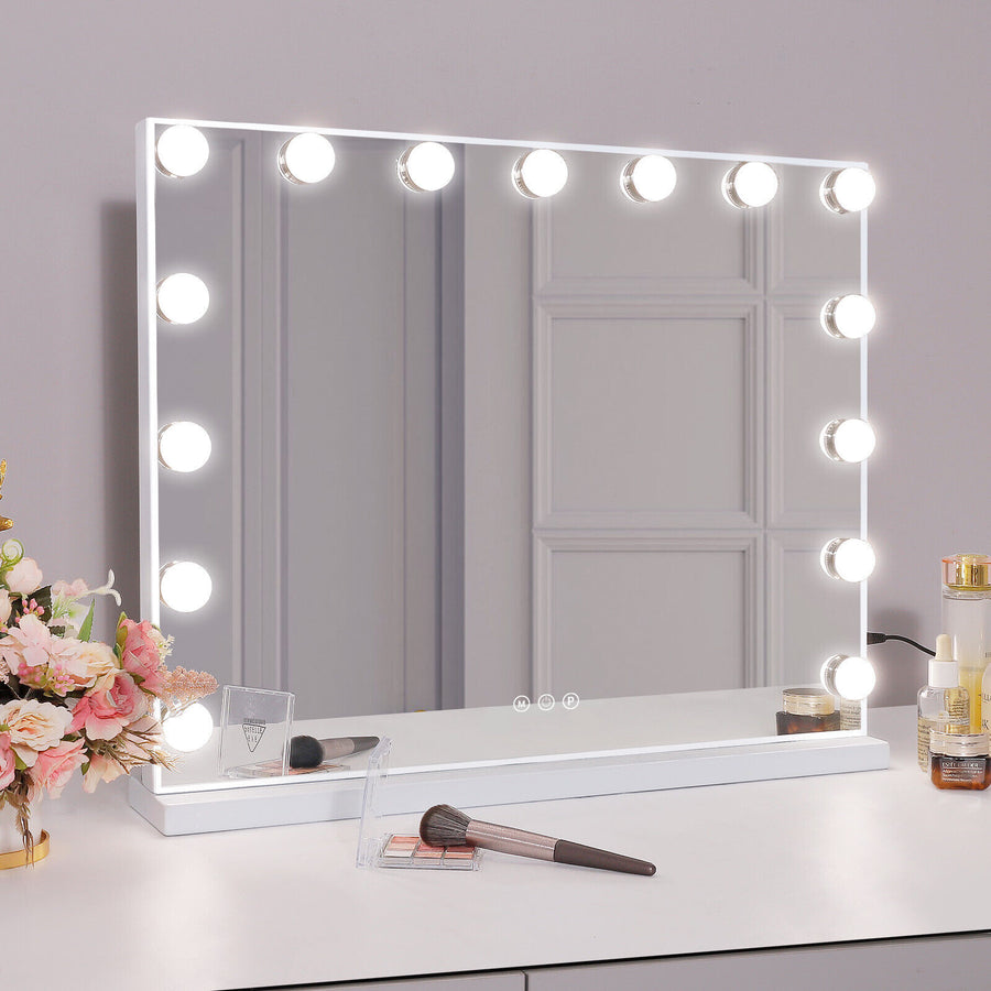 Premium Hollywood LED Vanity Mirror – White & Silver with USB Port