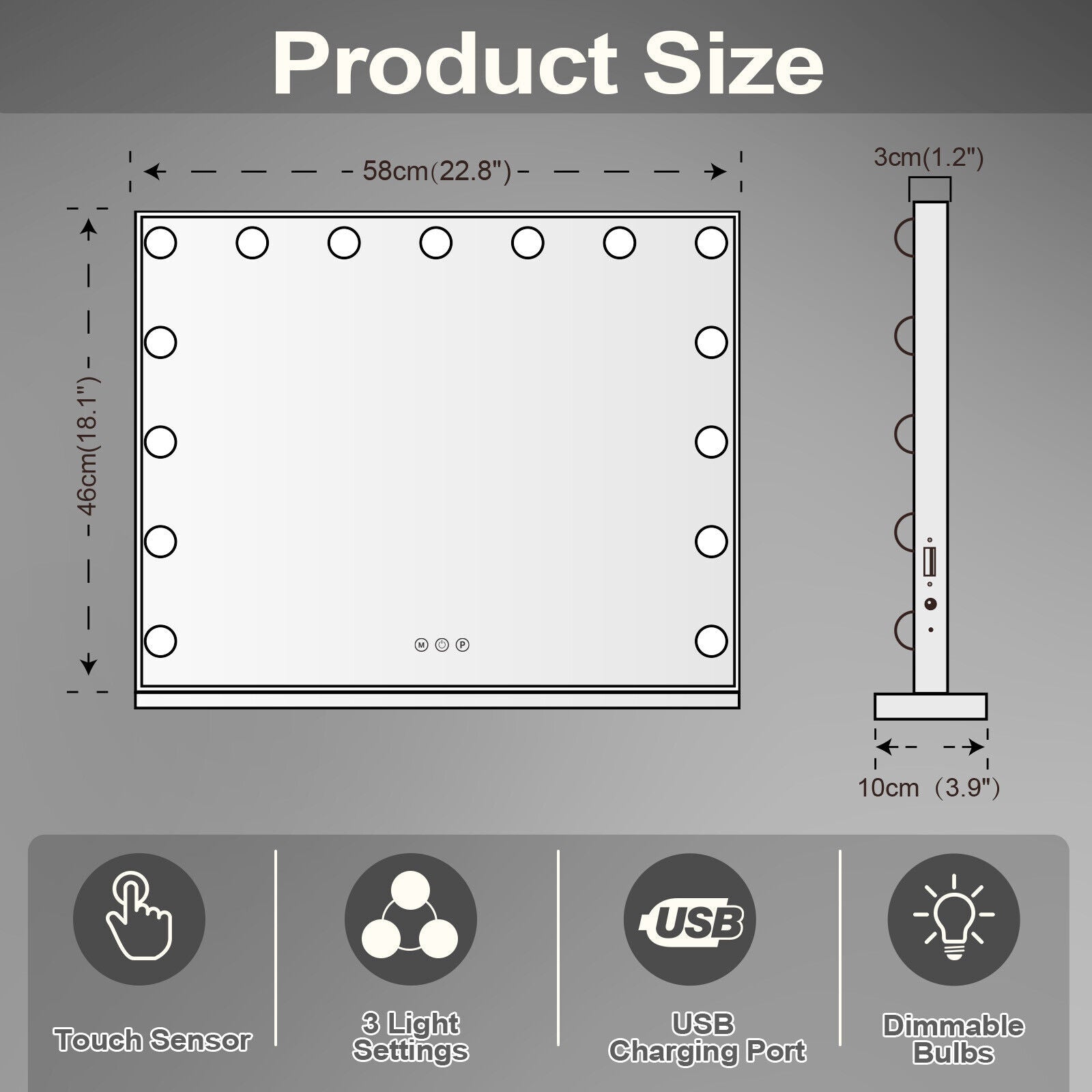 Premium Hollywood LED Vanity Mirror – White & Silver with USB Port