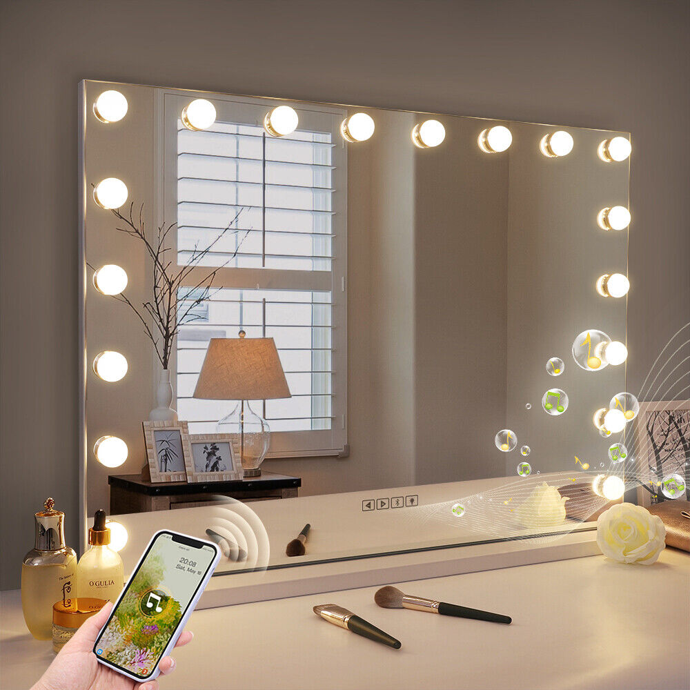 White Bluetooth Hollywood Vanity Mirror 80x58cm with LED Lights & USB Charging - SuperSaverAU - view 2