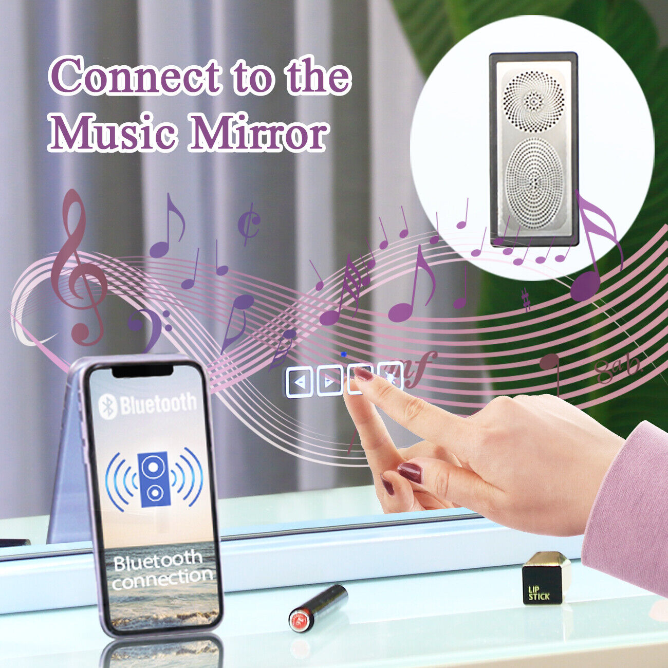 White Bluetooth Hollywood Vanity Mirror 80x58cm with LED Lights & USB Charging - SuperSaverAU - view 3