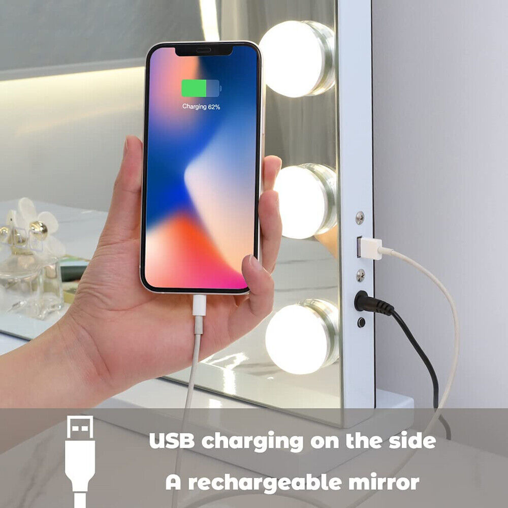White Bluetooth Hollywood Vanity Mirror 80x58cm with LED Lights & USB Charging - SuperSaverAU - view 4