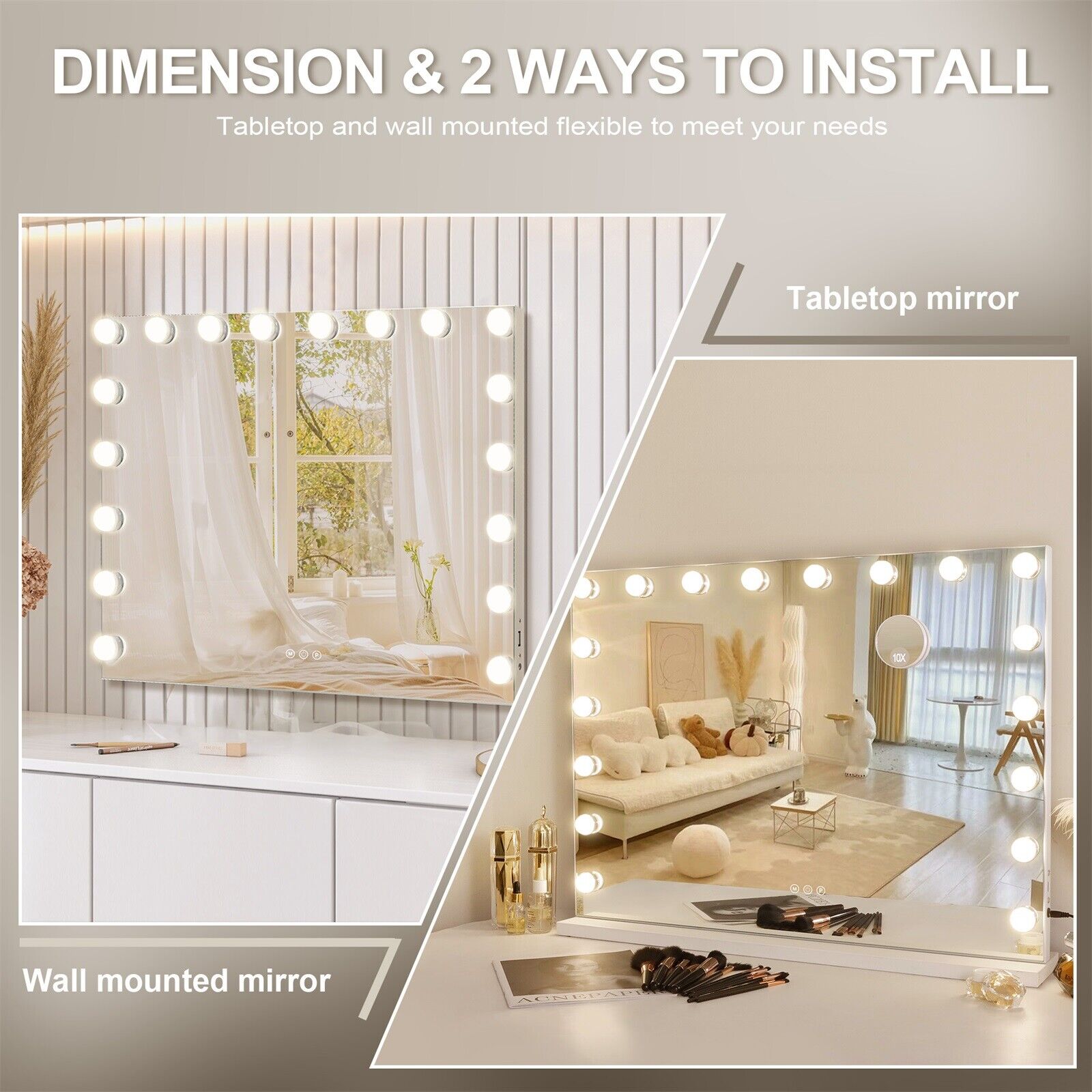 White Bluetooth Hollywood Vanity Mirror 80x58cm with LED Lights & USB Charging - SuperSaverAU - view 7