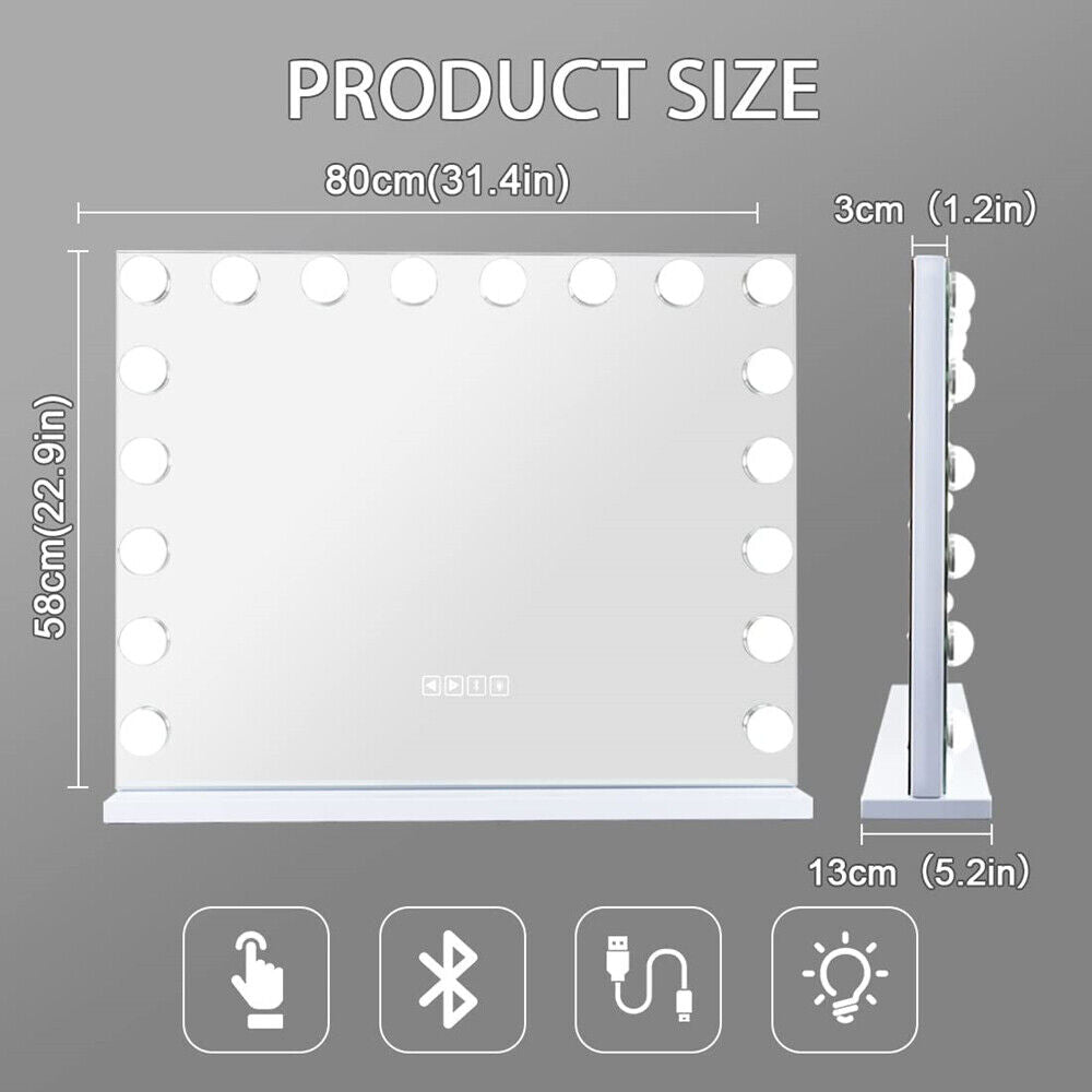 White Bluetooth Hollywood Vanity Mirror 80x58cm with LED Lights & USB Charging - SuperSaverAU - view 8
