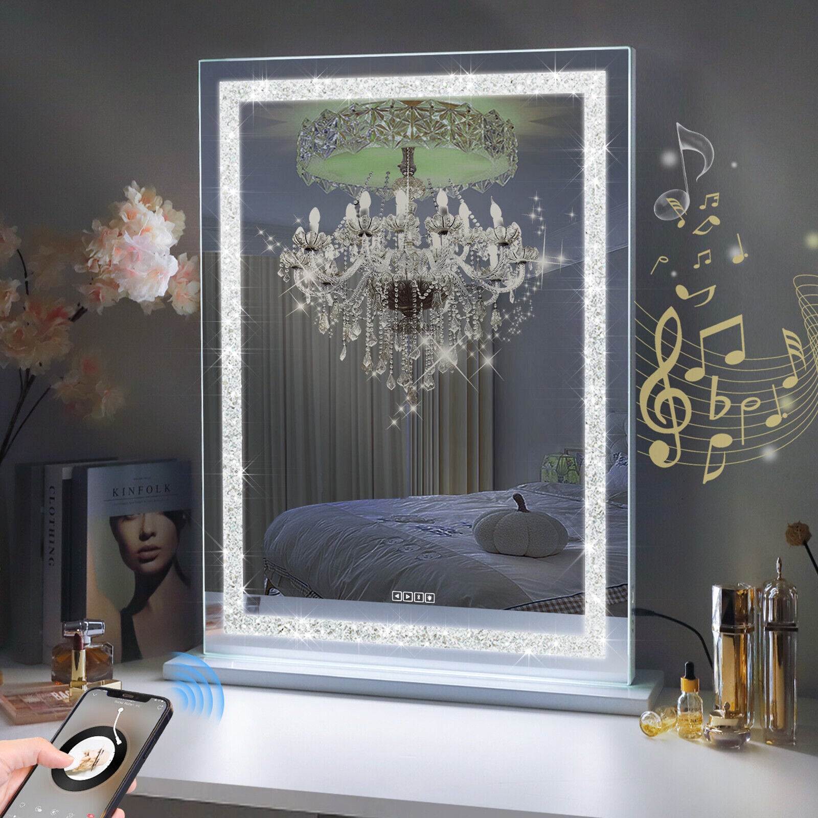 Crystal Vanity Mirror by Premium - 80CM LED Bluetooth Magnifying - SuperSaverAU - view 1