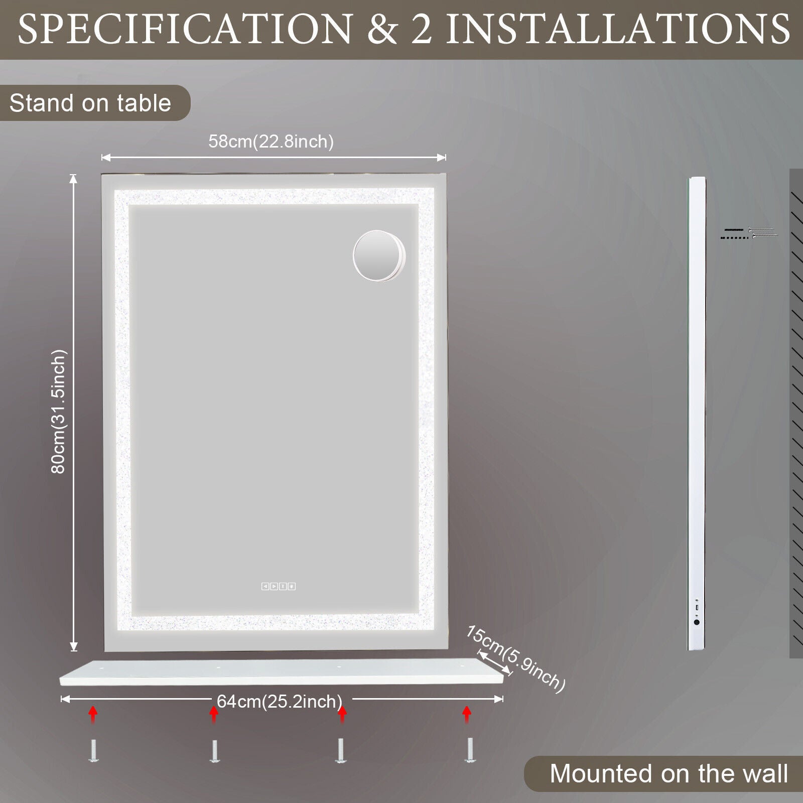 Crystal Vanity Mirror by Premium - 80CM LED Bluetooth Magnifying - SuperSaverAU - view 7