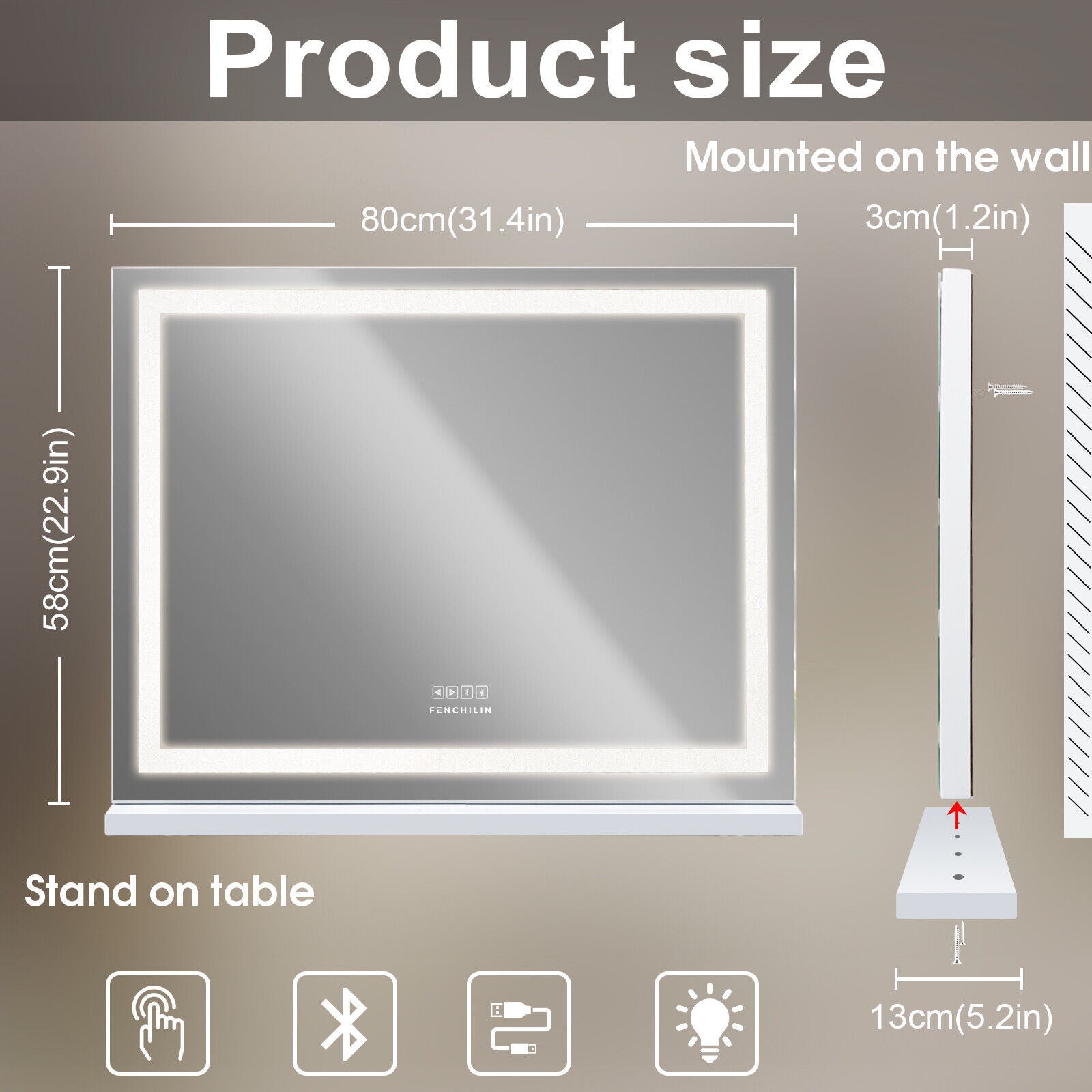 LED Makeup Mirror by Premium - Bluetooth Touch Sensor Vanity - SuperSaverAU - view 7