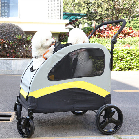 Dog Stroller w/ Divider, Foldable Pet Cart for Large Dogs, 30x30x20 cm - SuperSaverAU - view 2