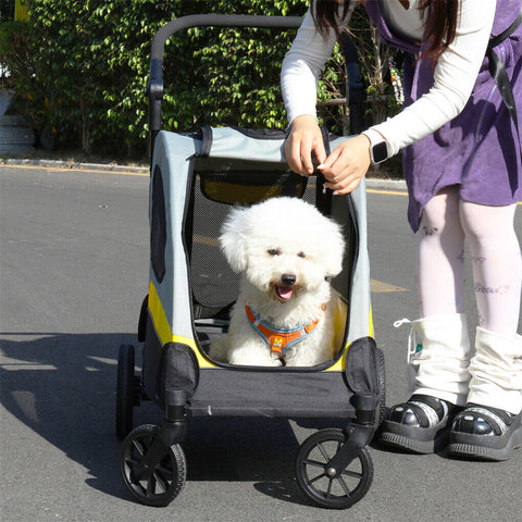Dog Stroller Foldable Pet Travel Cart M Size - Spacious, Dual-Entry, Portable - SuperSaverAU - view 2