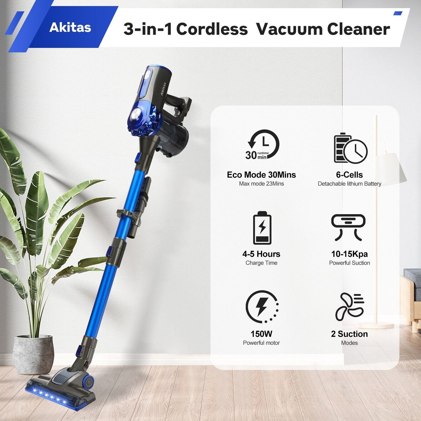 V8 150W Cordless Handheld Stick Vacuum with 40 Min Runtime