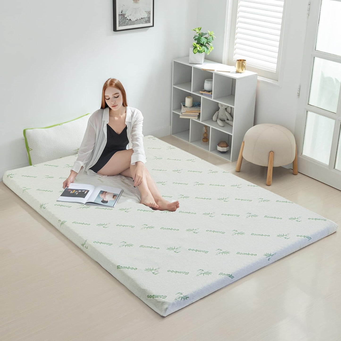 Queen Memory Foam Mattress Topper 7-Zone Bamboo Cover, Breathable, 20x15x25 cm