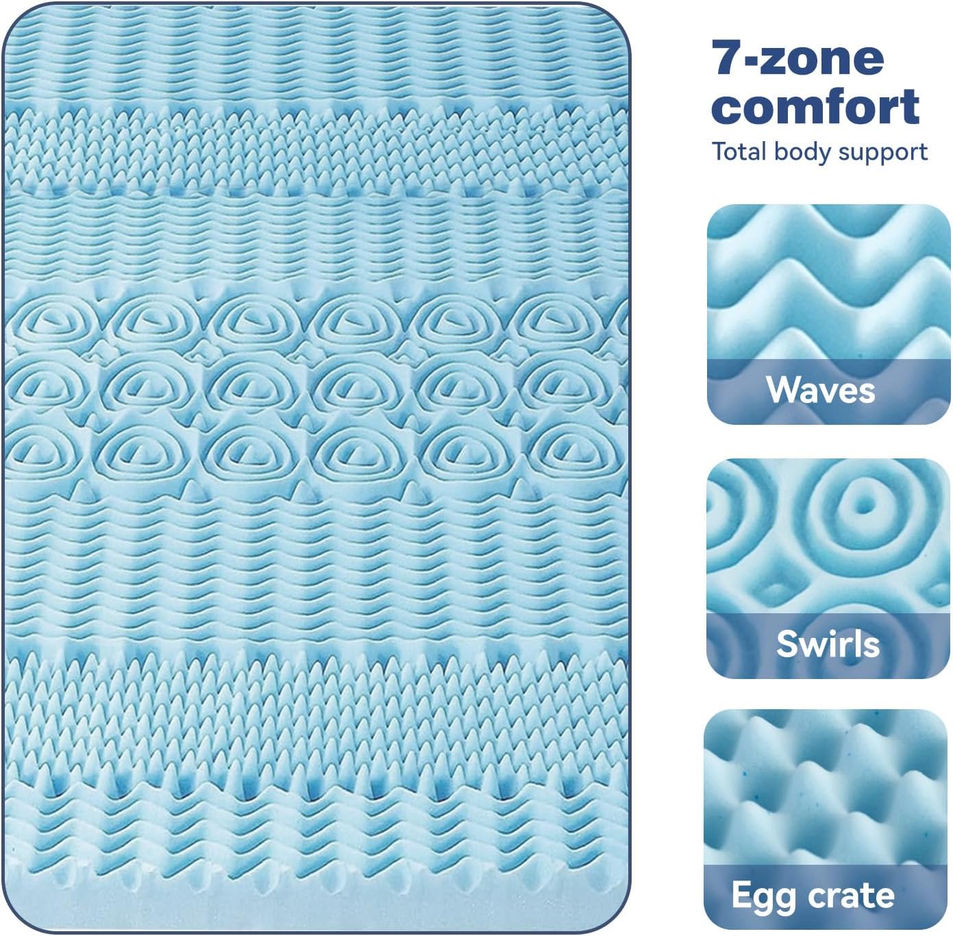 Queen Memory Foam Mattress Topper 7-Zone Bamboo Cover, Breathable, 20x15x25 cm