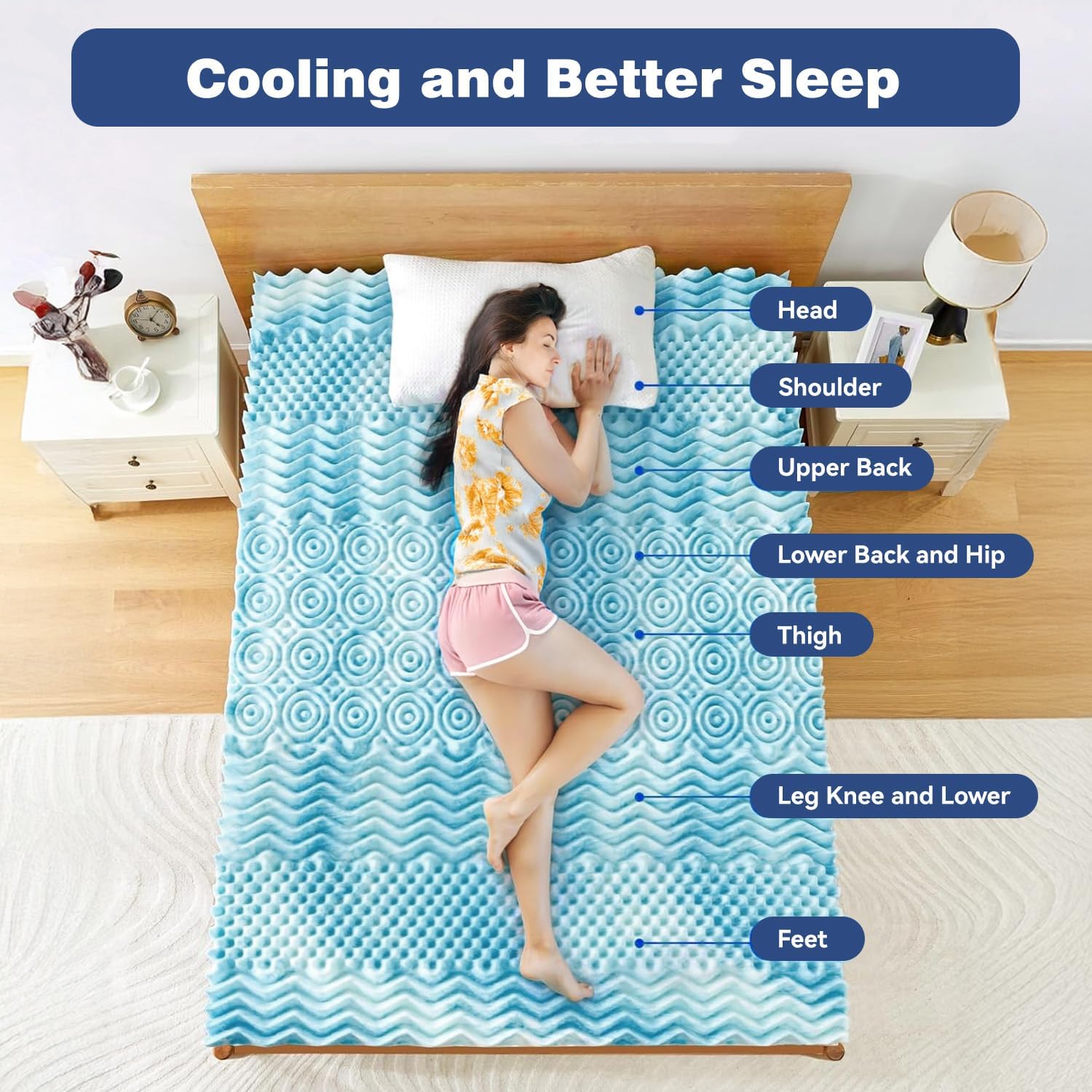 Queen Memory Foam Mattress Topper 7-Zone Bamboo Cover, Breathable, 20x15x25 cm - SuperSaverAU - view 6