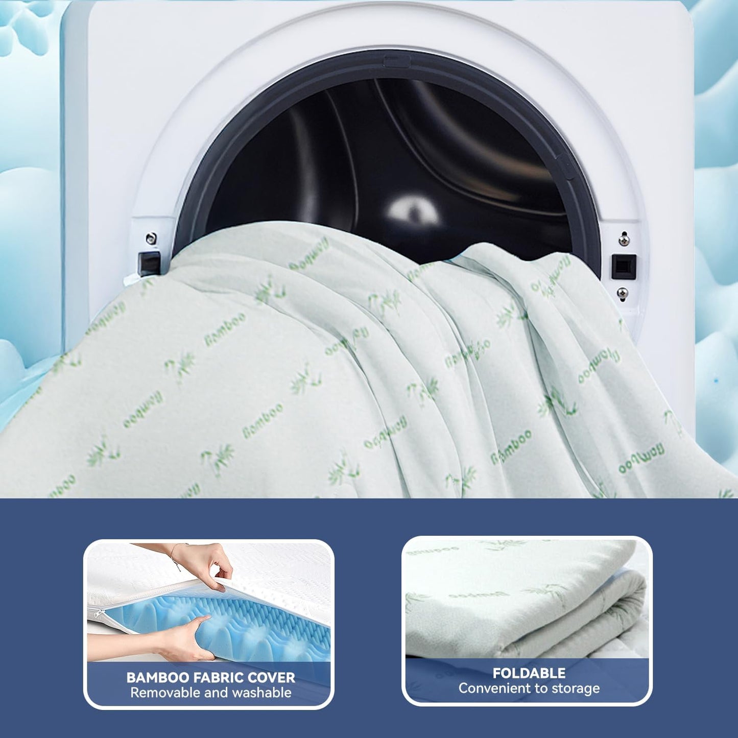 Queen Memory Foam Mattress Topper 7-Zone Bamboo Cover, Breathable, 20x15x25 cm