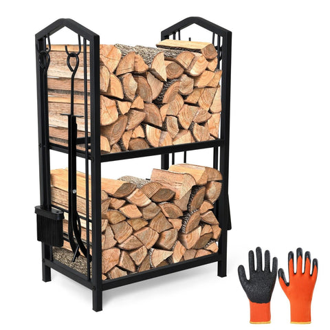 Premium Steel Firewood Rack with 4 Piece Tool Set Large Log Holder 30cm Depth