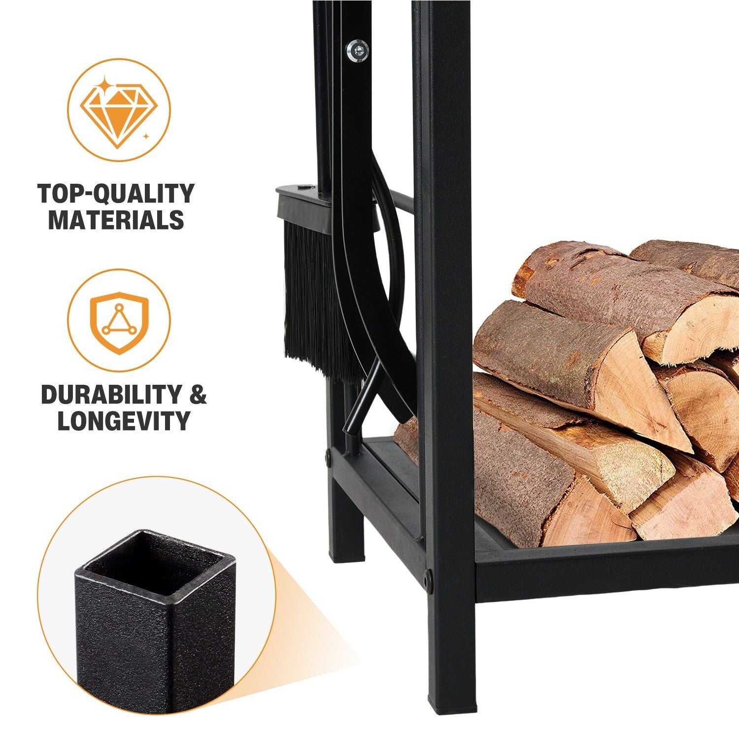 Premium Steel Firewood Rack with 4 Piece Tool Set Large Log Holder 30cm Depth