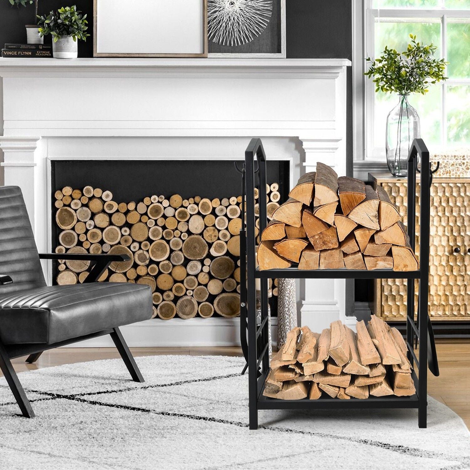 Premium Steel Firewood Rack with 4 Piece Tool Set Large Log Holder 30cm Depth