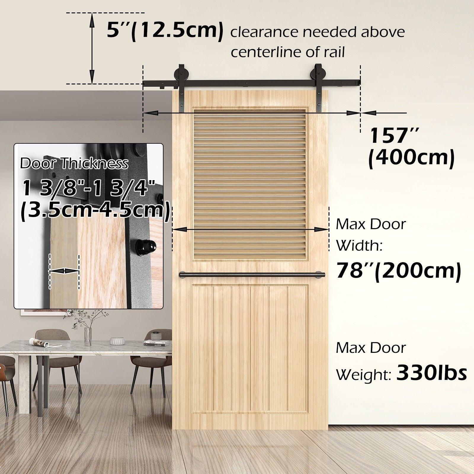 Premium 4m Heavy Duty Sliding Barn Door Hardware Kit 150kg Capacity