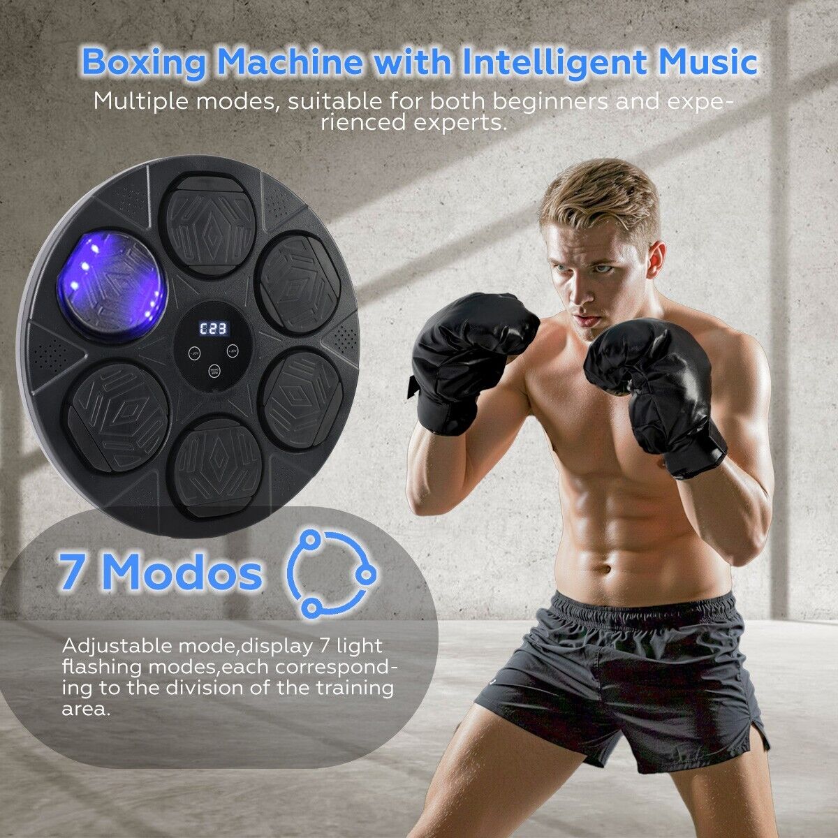Premium Bluetooth Smart Punching Bag Wall Pad with Gloves, LED Lights & 9 Speeds