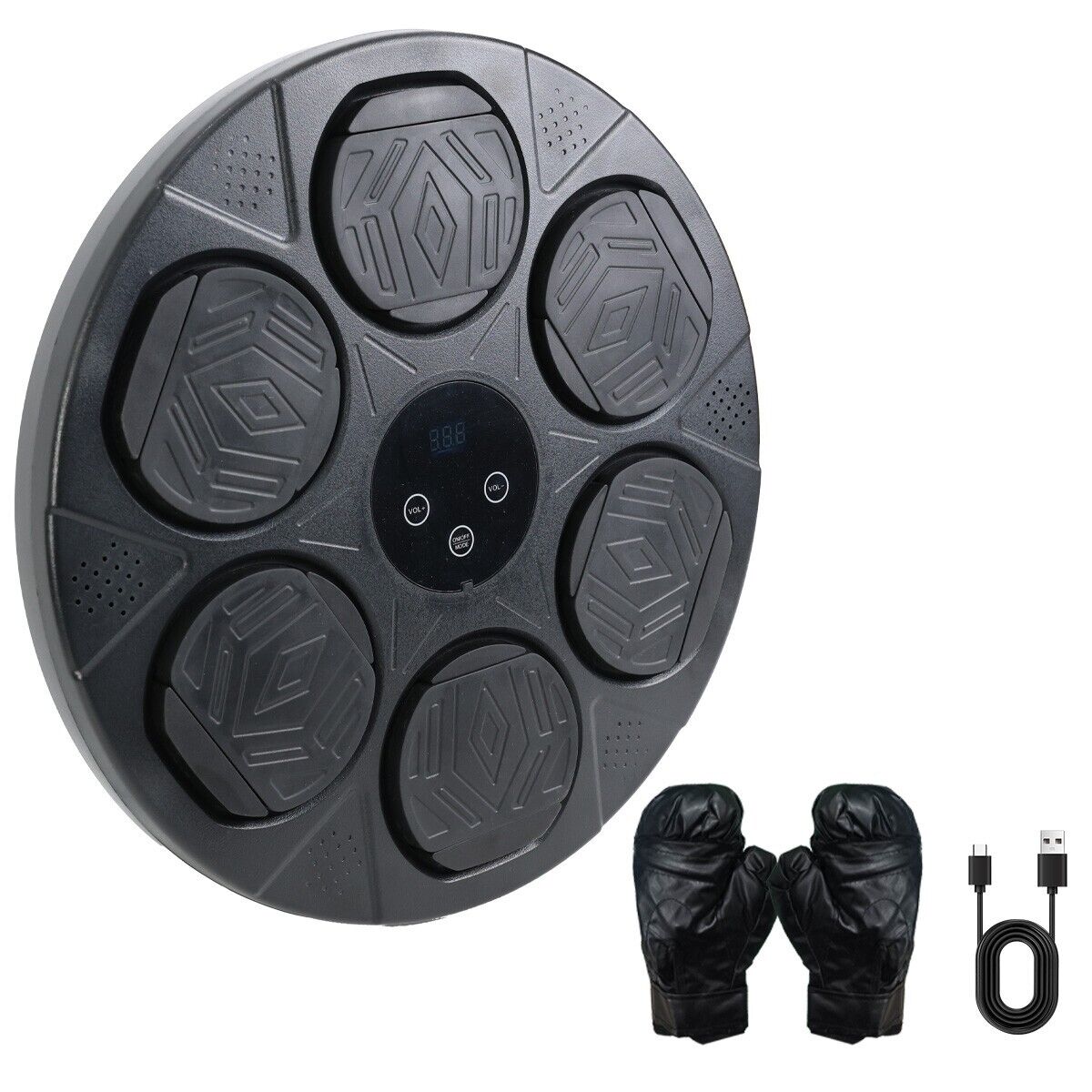 Premium Bluetooth Smart Punching Bag Wall Pad with Gloves, LED Lights & 9 Speeds
