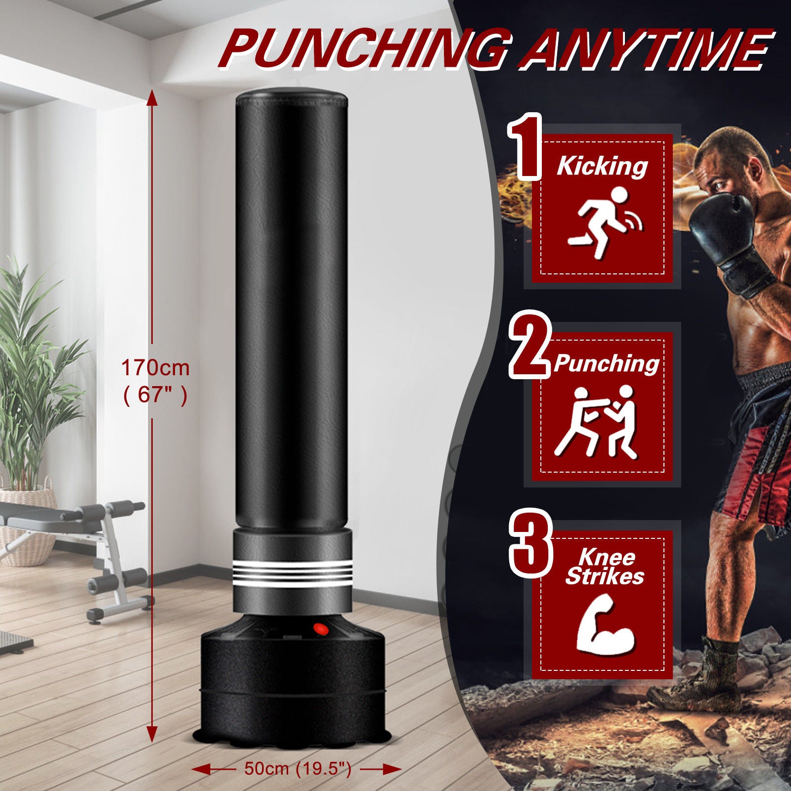 Premium Freestanding Boxing Bag with Fillable Stable Base - 170cm