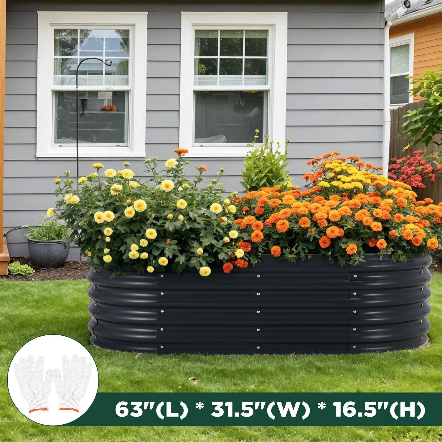 Oval Raised Garden Bed 160x80x42cm Galvanised Steel Planter - Rustproof & Deep Planting - SuperSaverAU - view 2