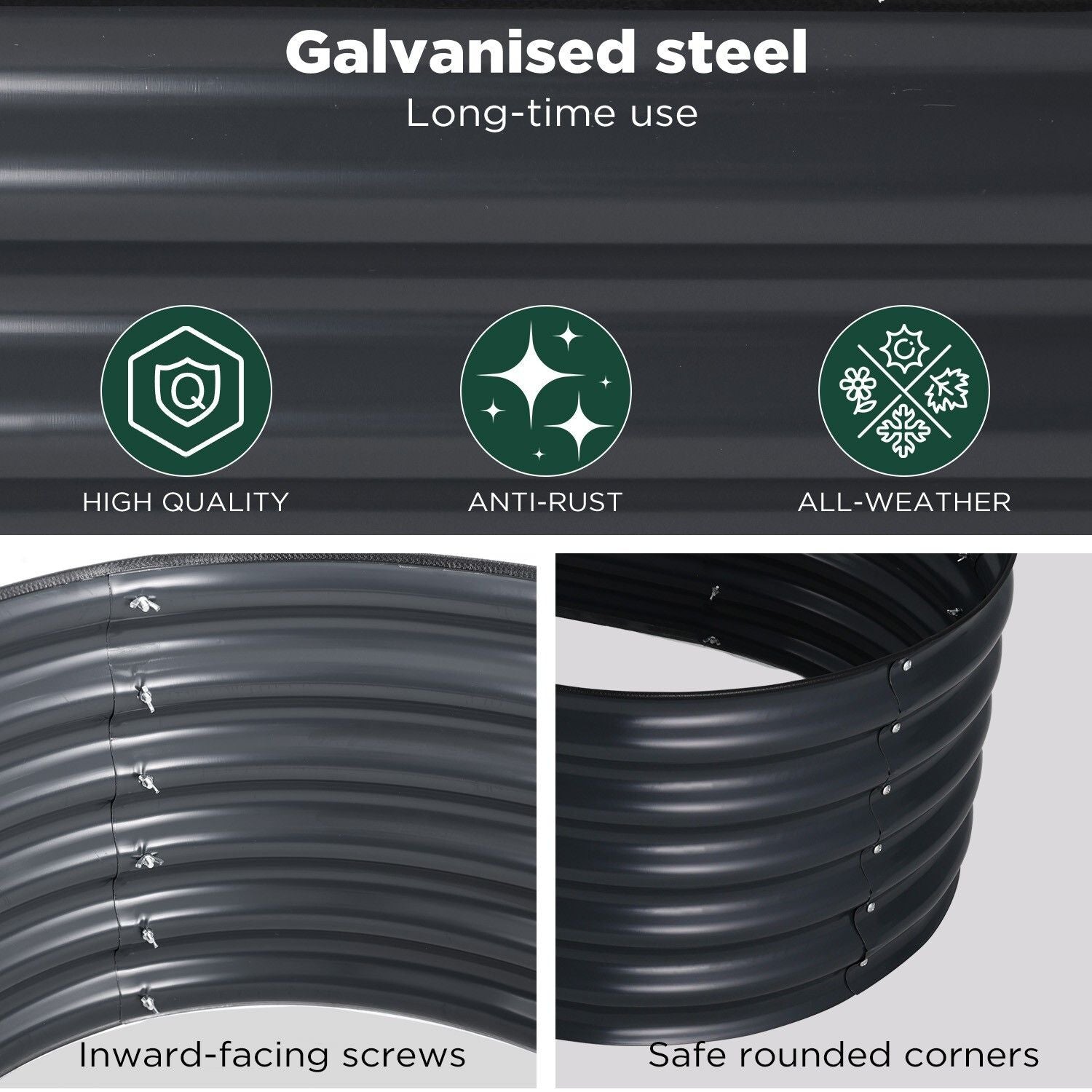Oval Raised Garden Bed 160x80x42cm Galvanised Steel Planter - Rustproof & Deep Planting - SuperSaverAU - view 5