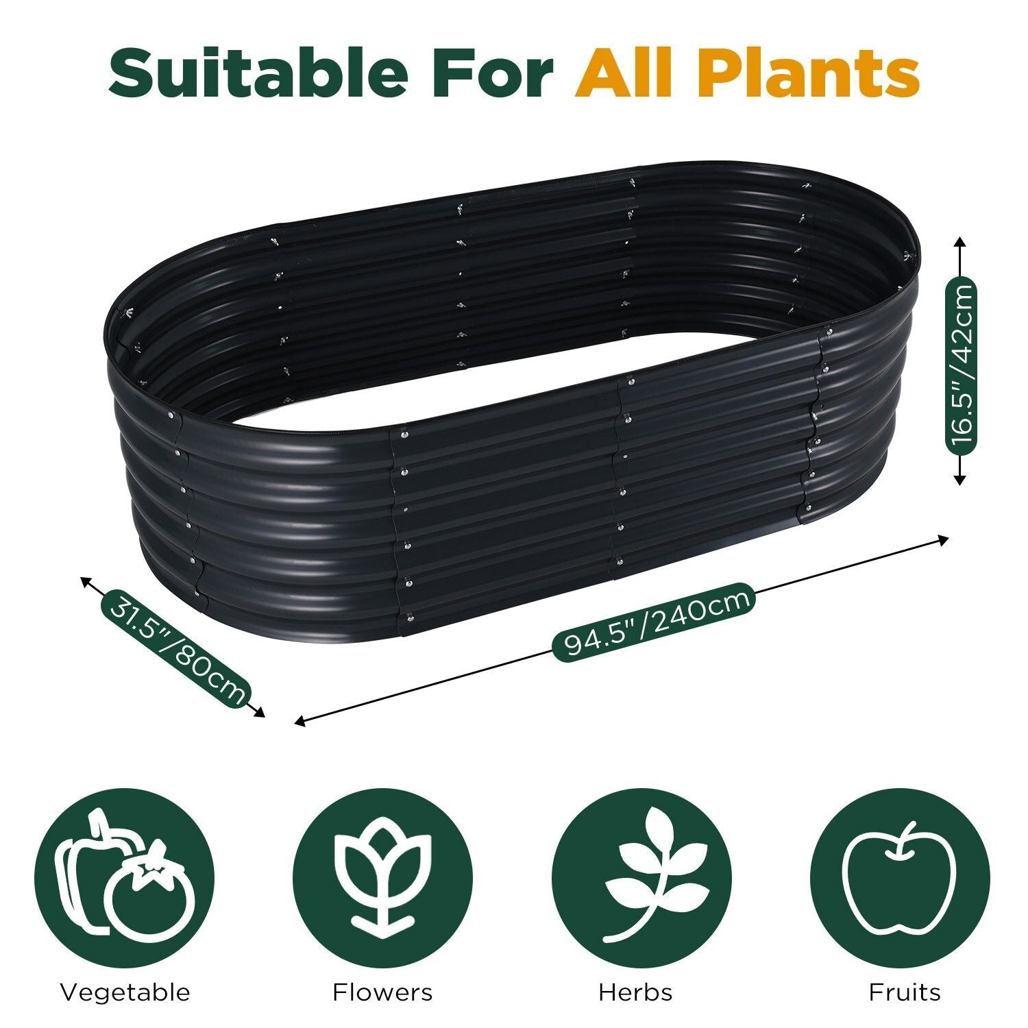 Galvanised Steel Oval Raised Garden Bed Planter 240x80x42cm - Durable & Weather-Resistant - SuperSaverAU - view 8