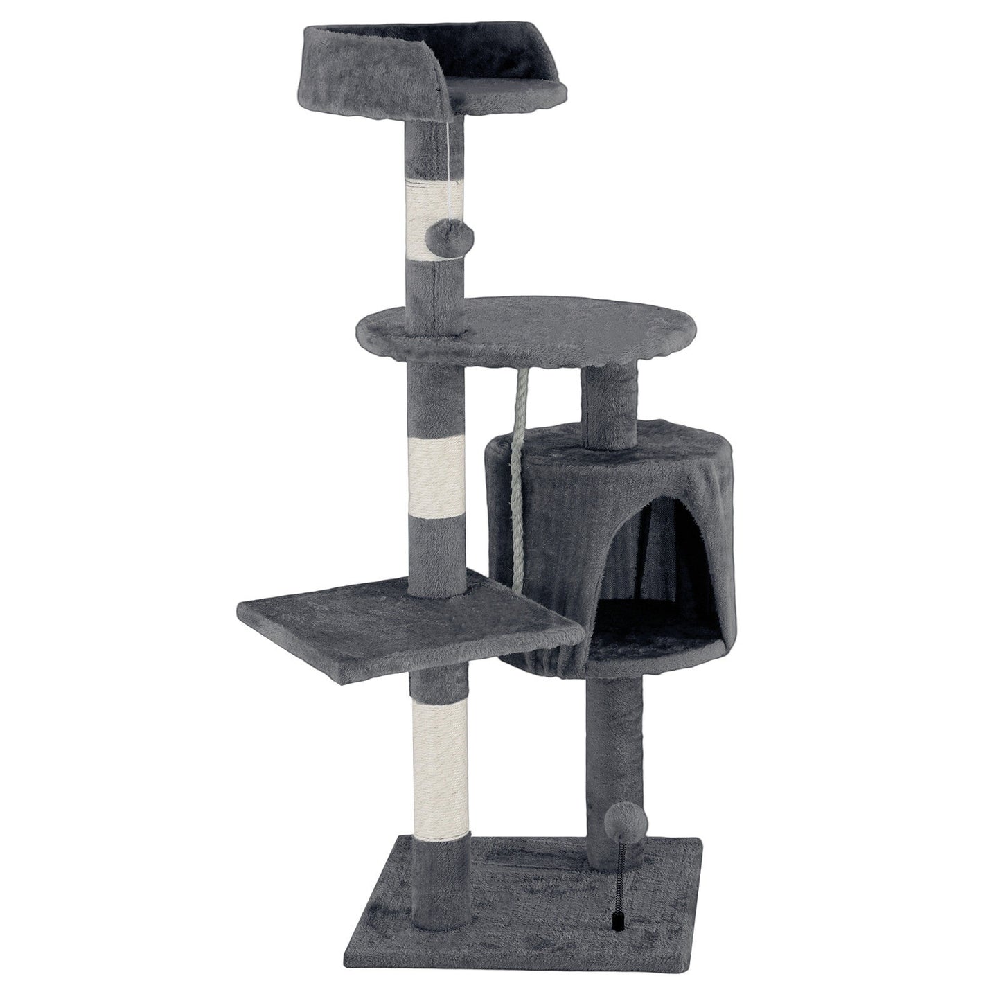 Cat Tower Tree Scratching Post Dark Grey Condo 112cm - Multi-Level, Durable, Easy to Clean