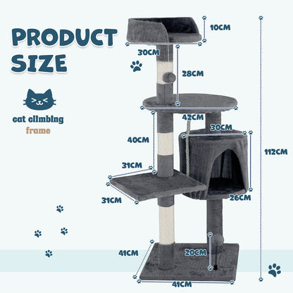 Cat Tower Tree Scratching Post Dark Grey Condo 112cm - Multi-Level, Durable, Easy to Clean