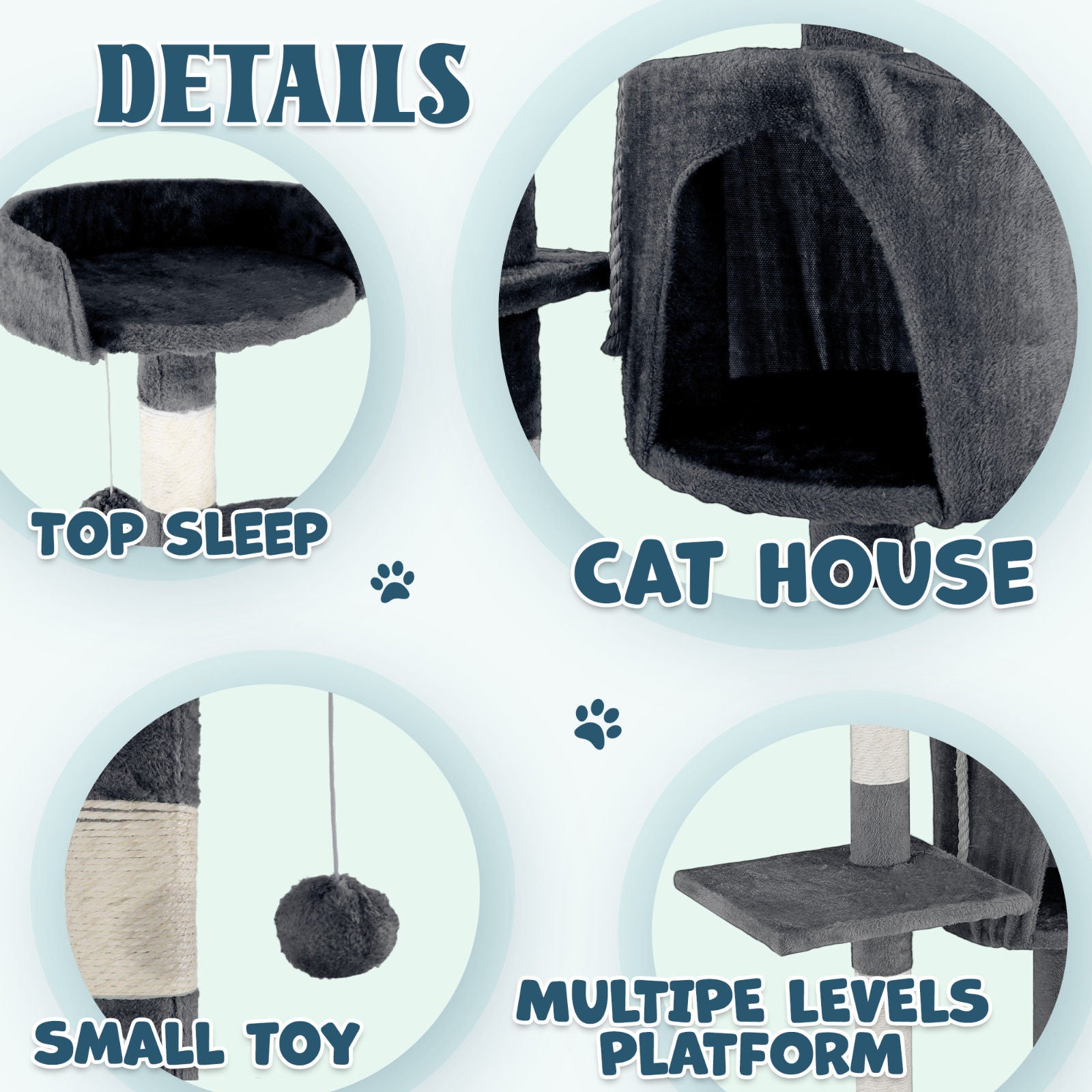 Cat Tower Tree Scratching Post Dark Grey Condo 112cm - Multi-Level, Durable, Easy to Clean - SuperSaverAU - view 3