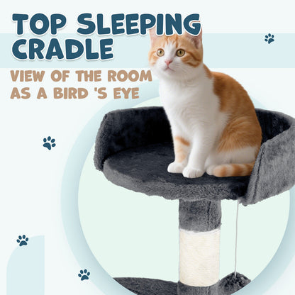 Cat Tower Tree Scratching Post Dark Grey Condo 112cm - Multi-Level, Durable, Easy to Clean