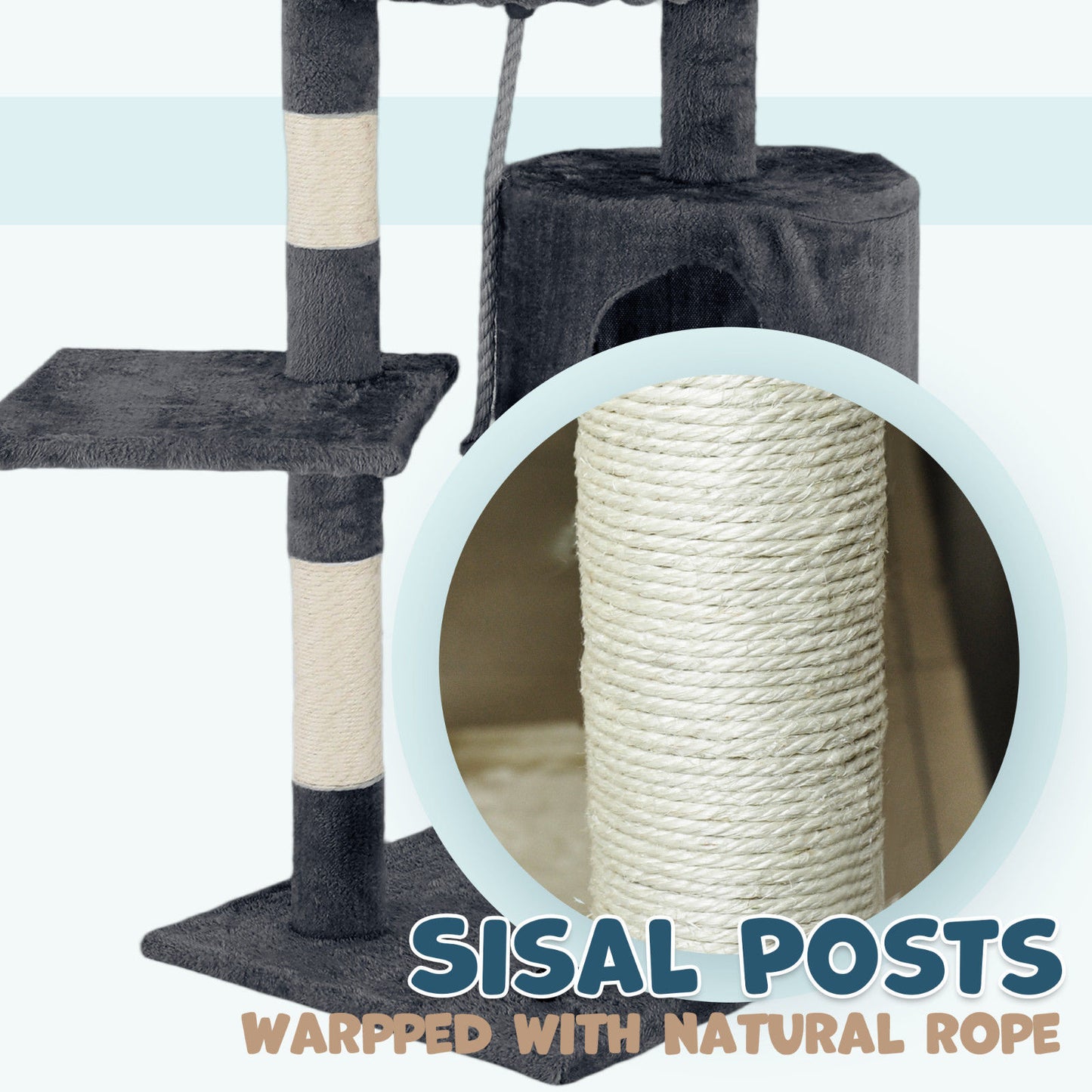 Cat Tower Tree Scratching Post Dark Grey Condo 112cm - Multi-Level, Durable, Easy to Clean