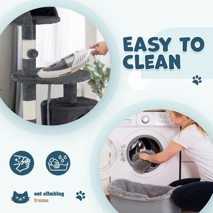 Cat Tower Tree Scratching Post Dark Grey Condo 112cm - Multi-Level, Durable, Easy to Clean