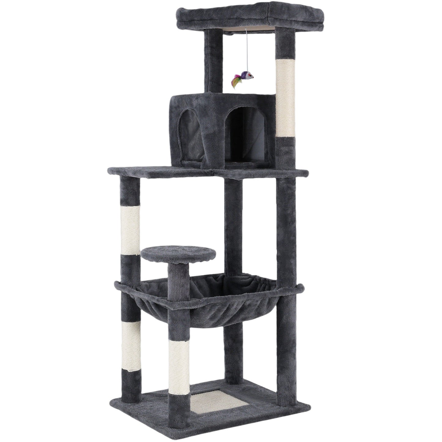 Cat Tower Tree Condo Scratching Post Dark Grey 142cm - Multi-Level, Durable, Cozy