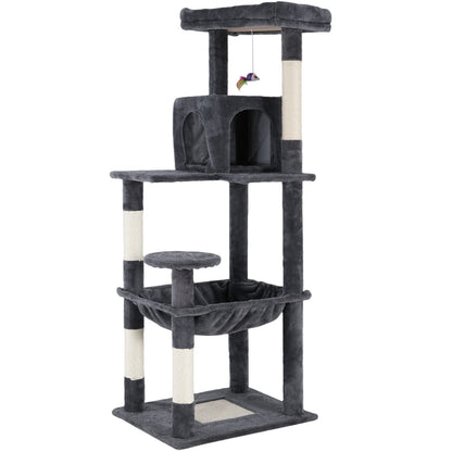 Cat Tower Tree Condo Scratching Post Dark Grey 142cm - Multi-Level, Durable, Cozy