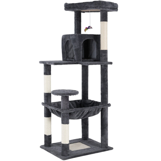 Cat Tower Tree Condo Scratching Post Dark Grey 142cm - Multi-Level, Durable, Cozy