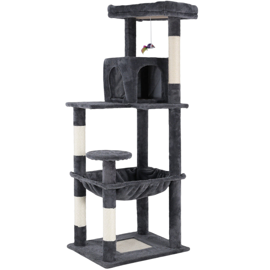 Cat Tower Tree Condo Scratching Post Dark Grey 142cm - Multi-Level, Durable, Cozy - SuperSaverAU - view 1