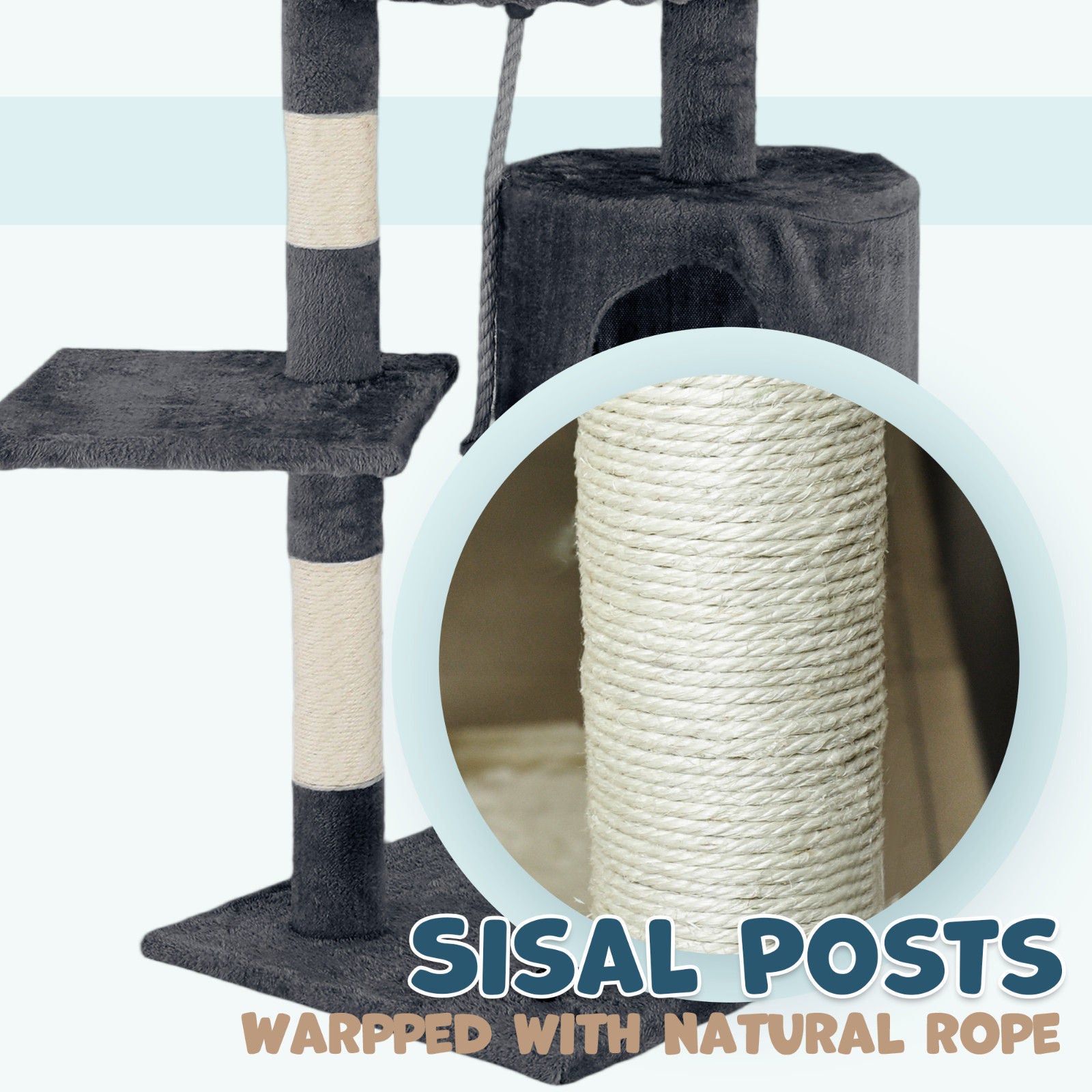 Cat Tower Tree Condo Scratching Post Dark Grey 142cm - Multi-Level, Durable, Cozy - SuperSaverAU - view 6
