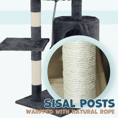 Cat Tower Tree Condo Scratching Post Dark Grey 142cm - Multi-Level, Durable, Cozy