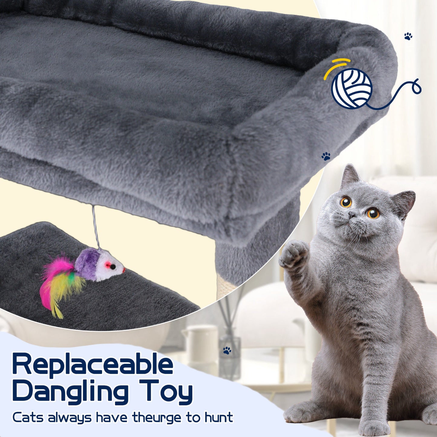 Cat Tower Tree Condo Scratching Post Dark Grey 142cm - Multi-Level, Durable, Cozy