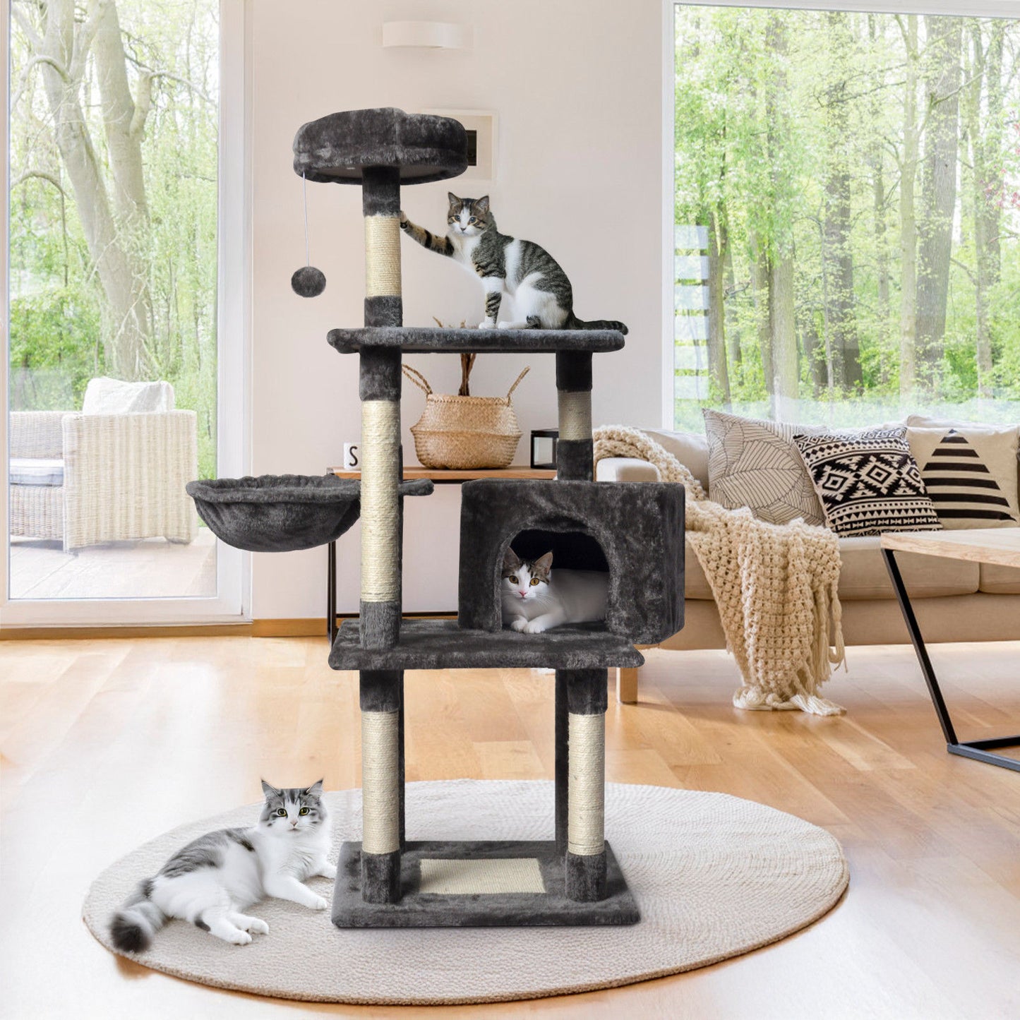 Large Grey Cat Tree Tower Condo 20x15x25 cm with Scratching Post & Bed