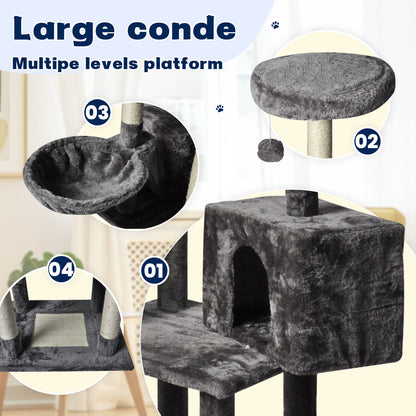 Large Grey Cat Tree Tower Condo 20x15x25 cm with Scratching Post & Bed
