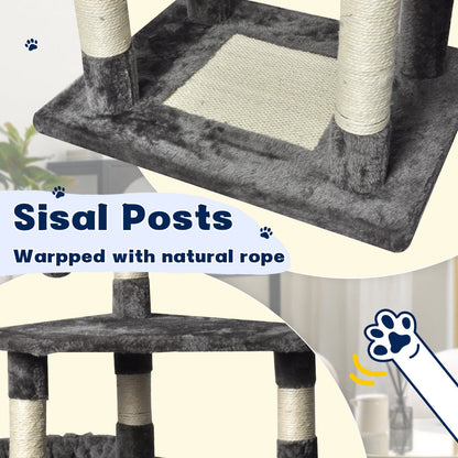 Large Grey Cat Tree Tower Condo 20x15x25 cm with Scratching Post & Bed