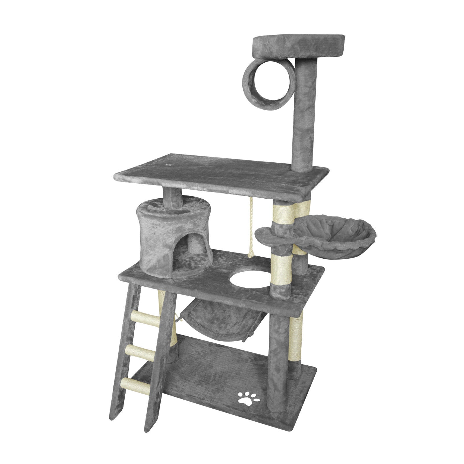 Grey Cat Tree Tower Condo Scratching Post Bed Stand 1.4M - Multi-Level Design, Plush Condos, Easy Maintenance - SuperSaverAU - view 1