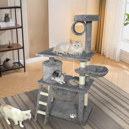 Grey Cat Tree Tower Condo Scratching Post Bed Stand 1.4M - Multi-Level Design, Plush Condos, Easy Maintenance