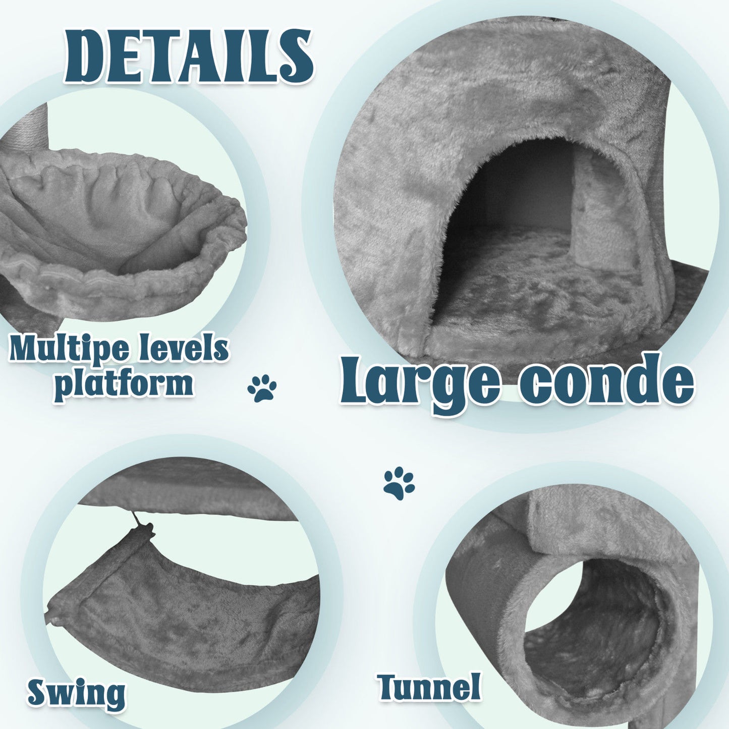 Grey Cat Tree Tower Condo Scratching Post Bed Stand 1.4M - Multi-Level Design, Plush Condos, Easy Maintenance