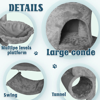 Grey Cat Tree Tower Condo Scratching Post Bed Stand 1.4M - Multi-Level Design, Plush Condos, Easy Maintenance
