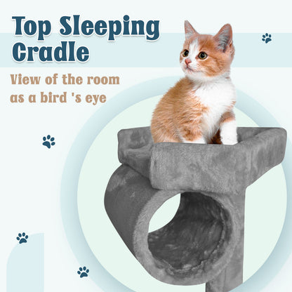 Grey Cat Tree Tower Condo Scratching Post Bed Stand 1.4M - Multi-Level Design, Plush Condos, Easy Maintenance